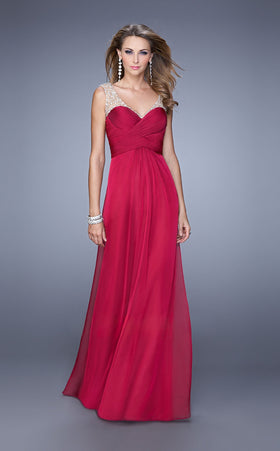 La Femme 20962 Chiffon Slit V Neck Sleeveless Prom Dress
