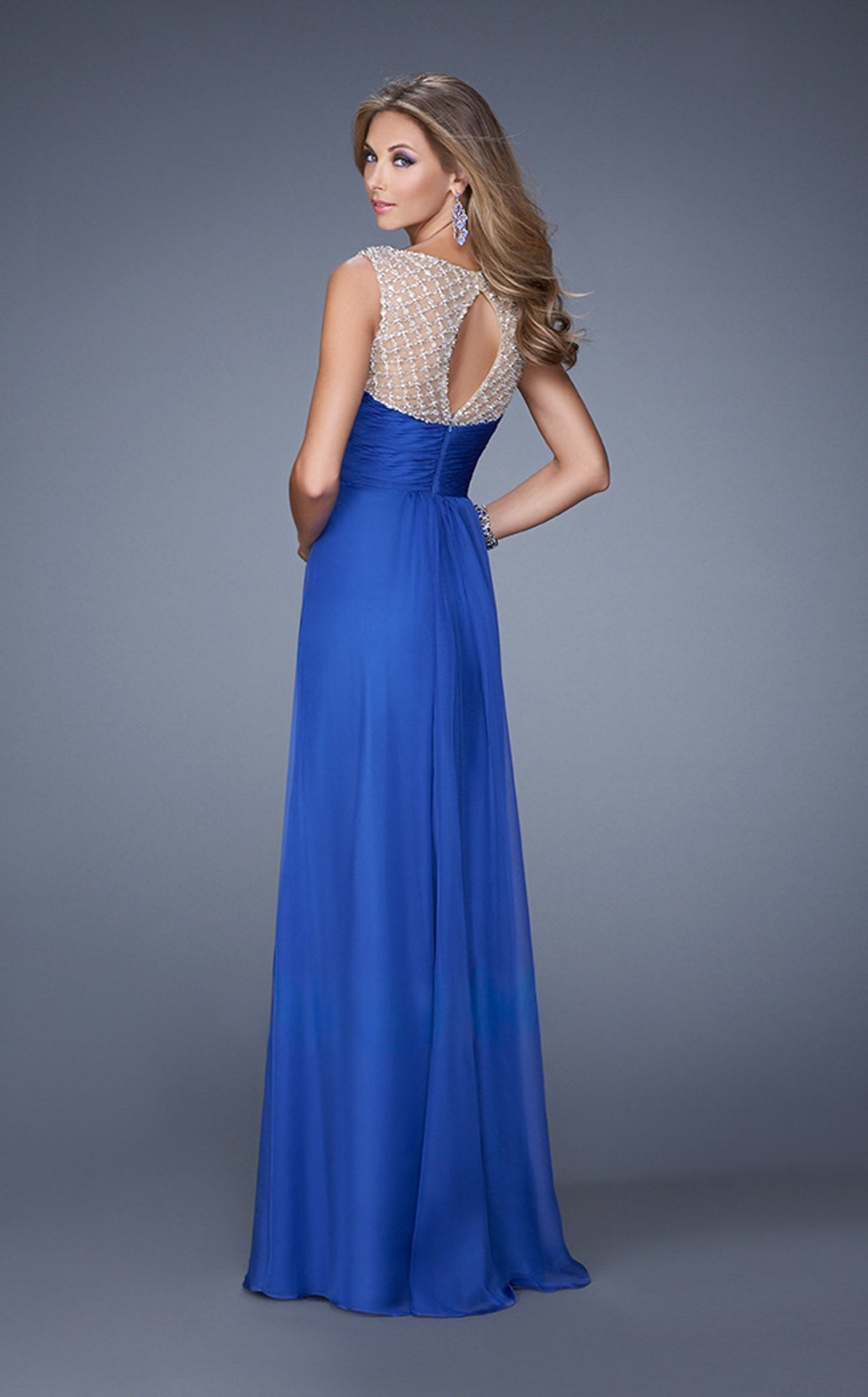 La Femme 20962 Chiffon Slit V Neck Sleeveless Prom Dress