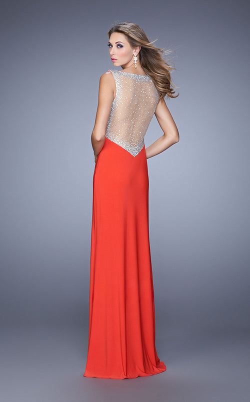 La Femme 20984 Chiffon Slit V Neck Sleeveless Prom Dress