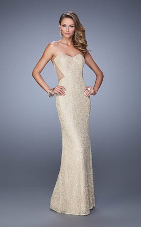 La Femme 20999 Tulle Embroidered Slit Sleeveless Prom Dress