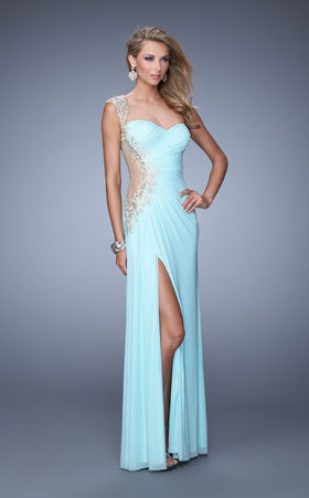 La Femme 21164 Chiffon Slit Sleeveless Prom Dress