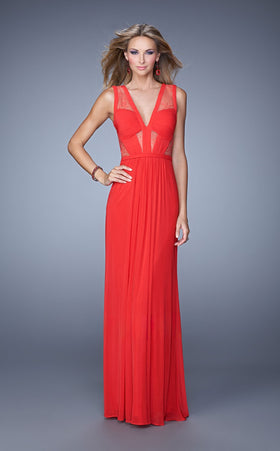 La Femme 21188 Chiffon Slit V Neck Sleeveless Prom Dress