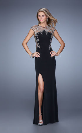 La Femme 21267 Jersey Embroidered Slit Prom Dress