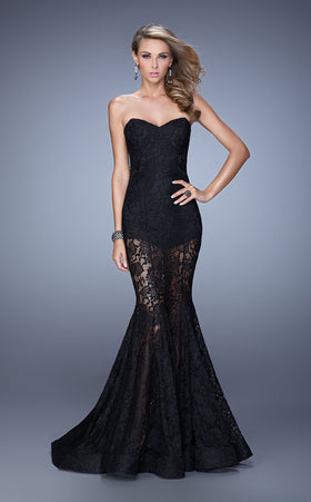 La Femme 21428 Tulle Embroidered Slit Sleeveless Prom Dress