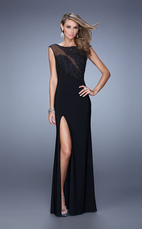 La Femme 21442 Jersey Slit Sleeveless Prom Dress