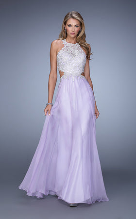 La Femme 21454 Tulle Slit Sleeveless Prom Dress