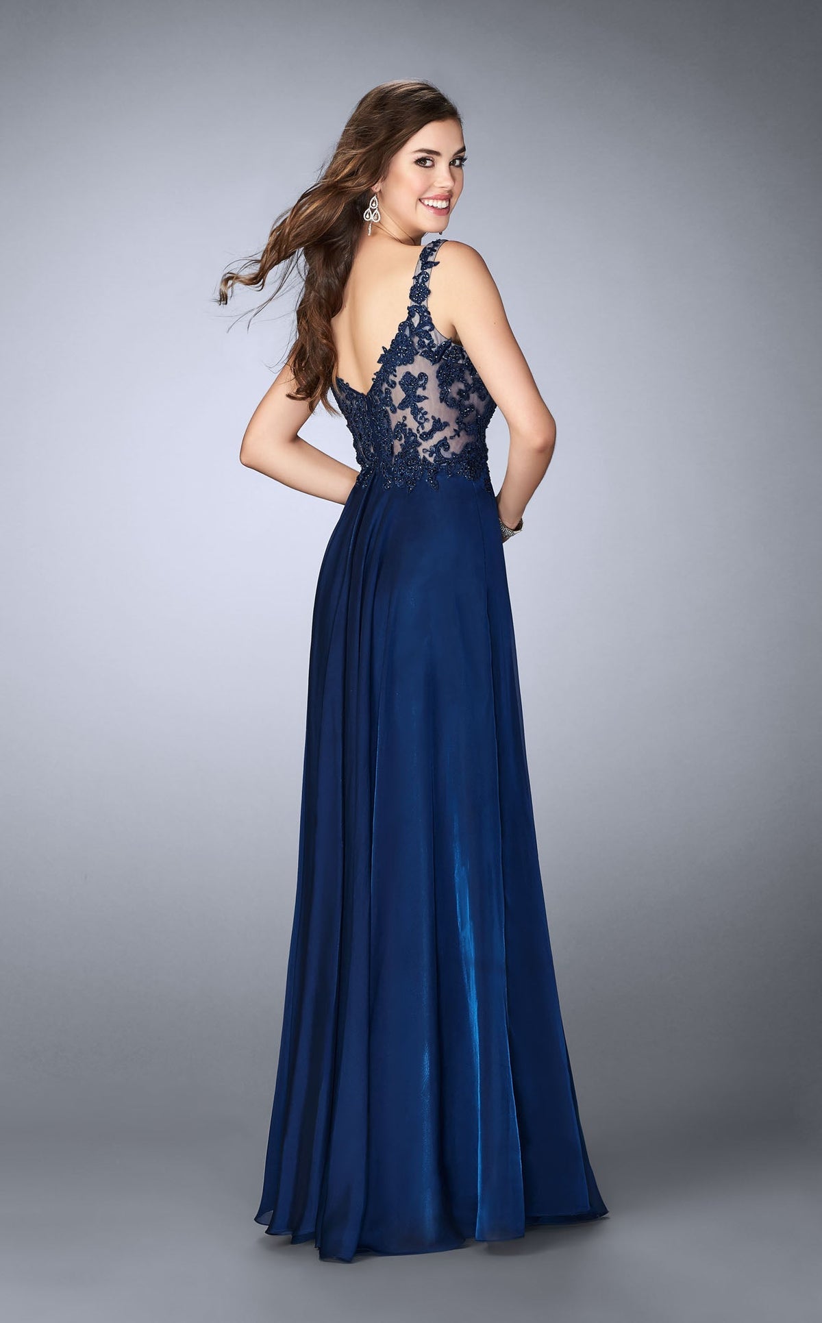 La Femme 23802 Jersey Slit V Neck Sleeveless Prom Dress