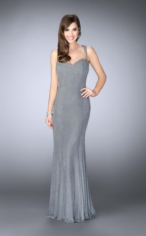 La Femme 23805 Sequin Slit V Neck Sleeveless Prom Dress