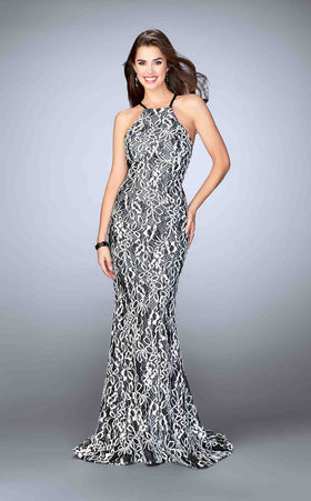 La Femme 23848 Sequin Slit Halter Sleeveless Formal Dress