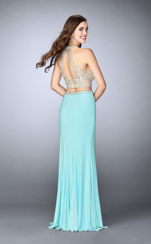 La Femme 23853 Jersey Slit Halter Sleeveless Prom Dress