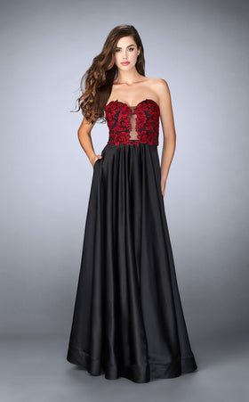 La Femme 23881 Satin Slit Sweetheart Sleeveless Prom Dress