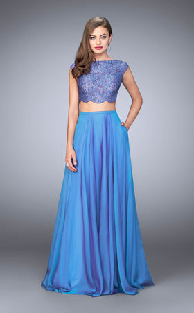 La Femme 23922 Jersey Slit Bateau A Line Prom Dress