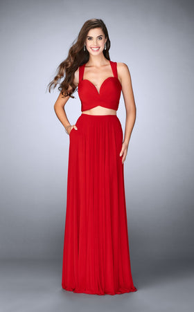 La Femme 23940 Jersey Slit V Neck Sleeveless Prom Dress