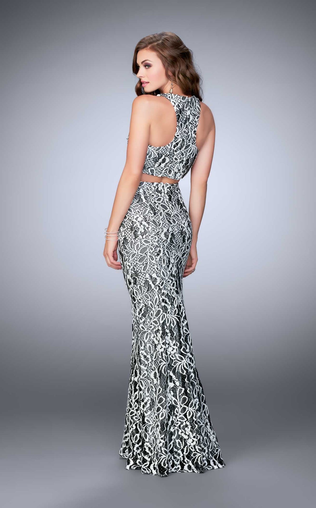 La Femme 23976 Jersey Embroidered Slit Halter Prom Dress