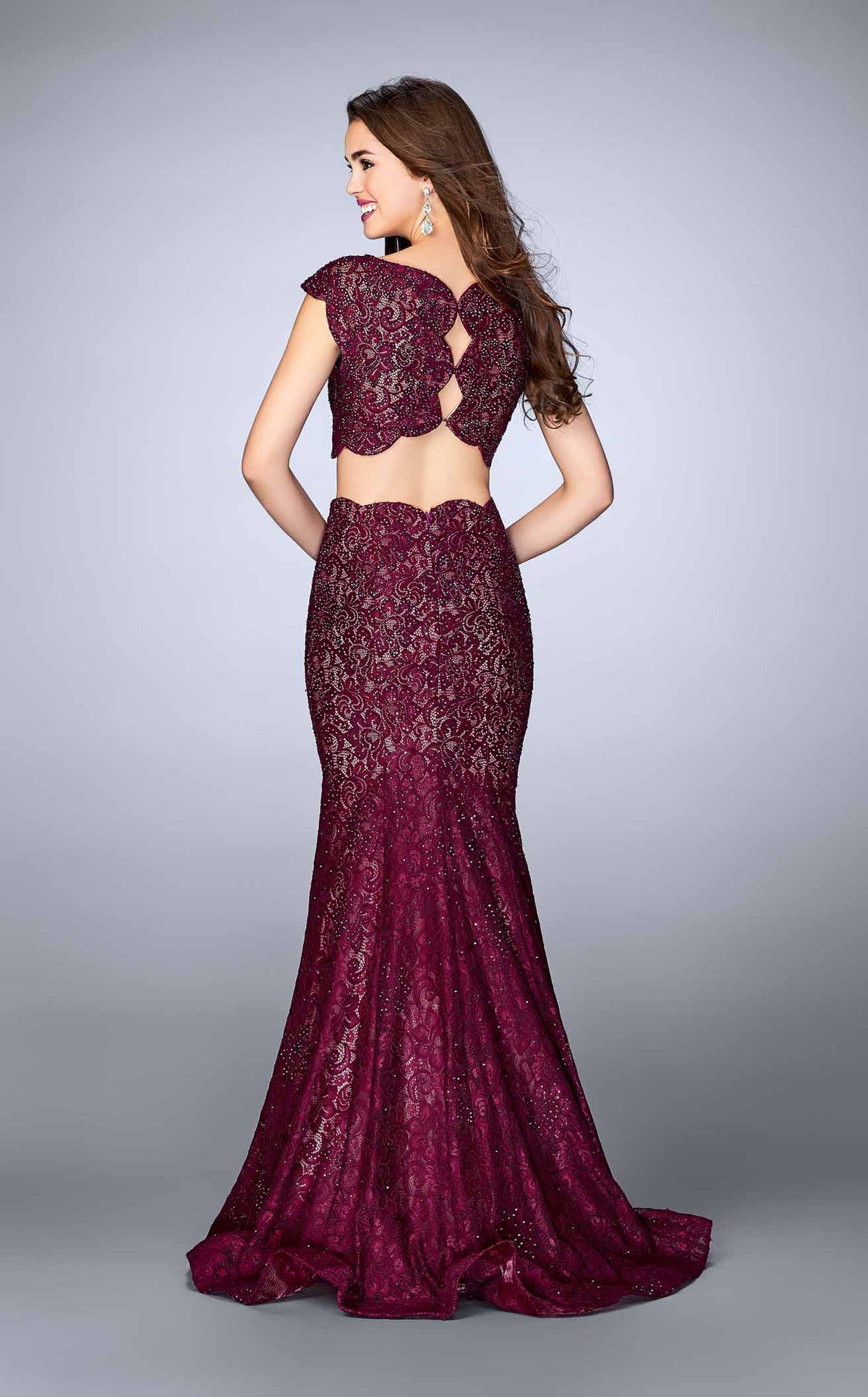La Femme 24047 Lace Beaded Sequin Bateau Formal Dress