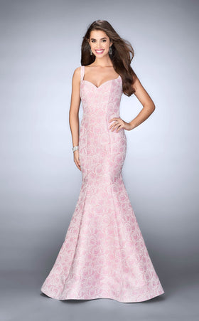 La Femme 24063 Satin Slit Sweetheart Sleeveless Prom Dress