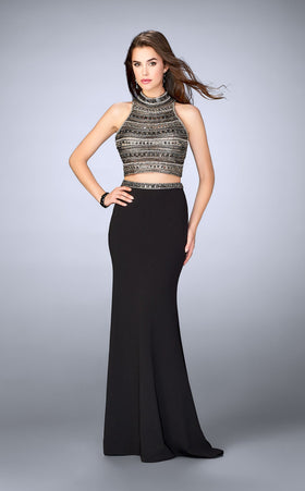 La Femme 24188 Jersey Beaded Slit Sleeveless Prom Dress