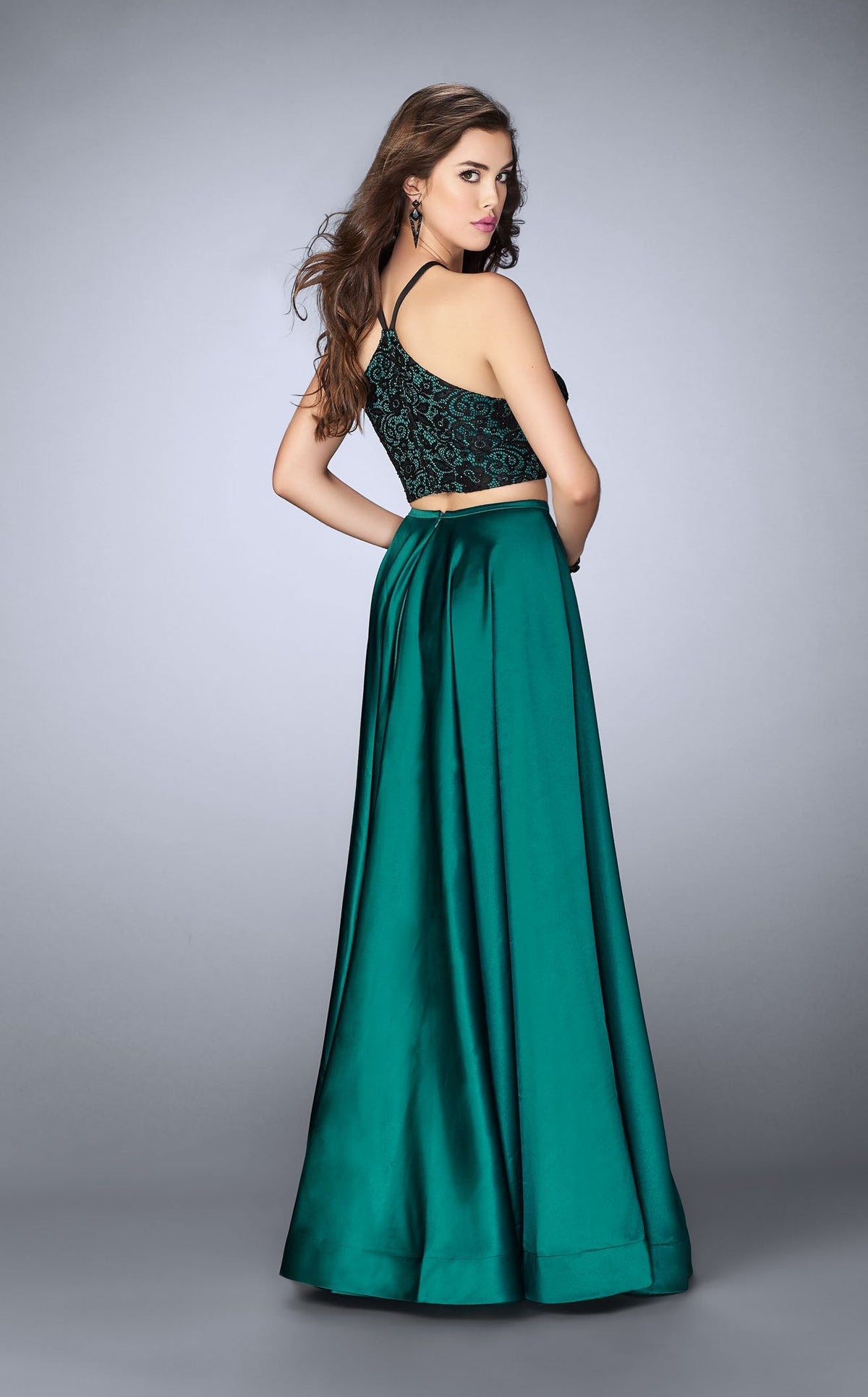 La Femme 24264 Satin Slit Sleeveless A Line Prom Dress