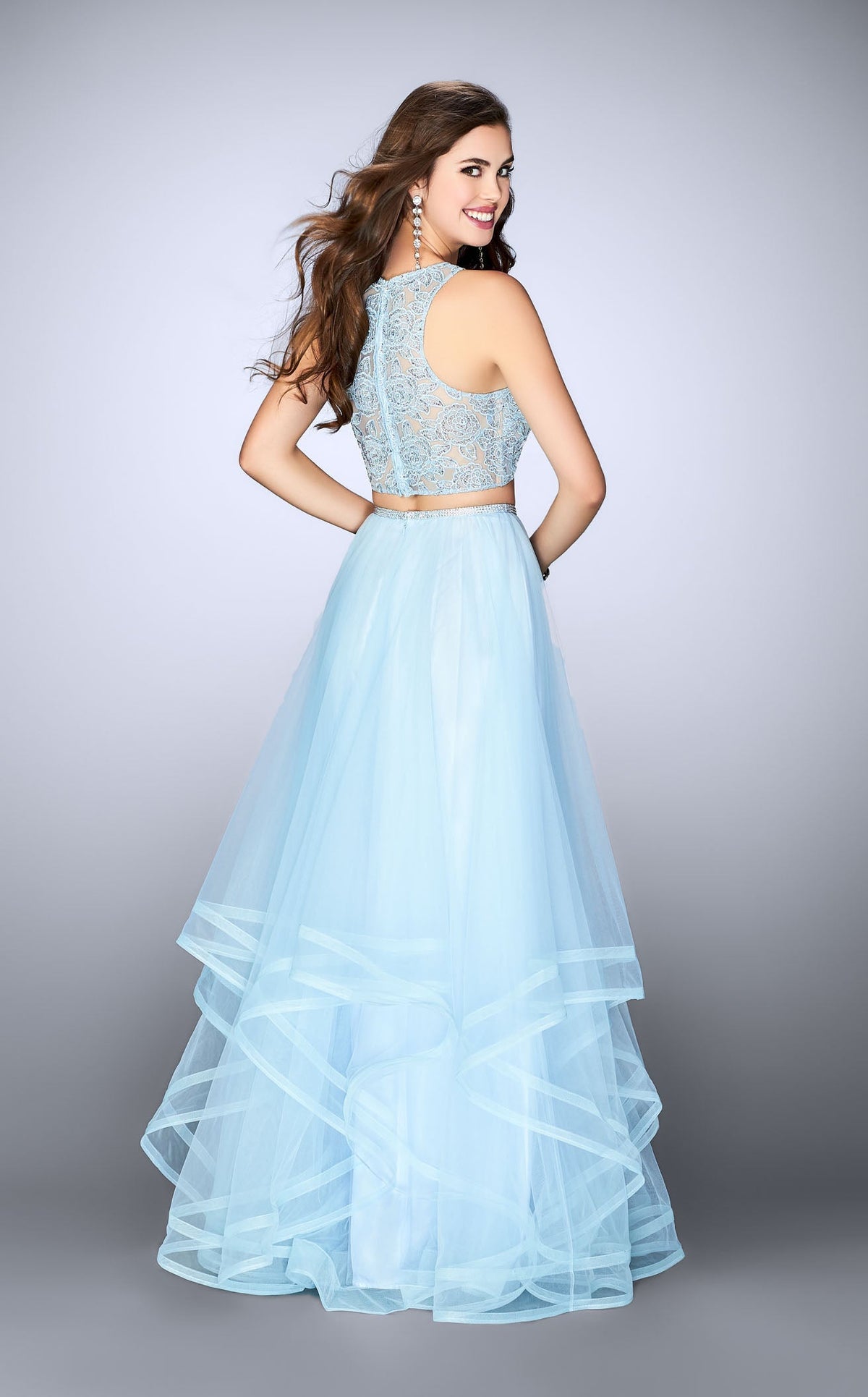 La Femme 24268 Tulle Slit Bateau Sleeveless Prom Dress