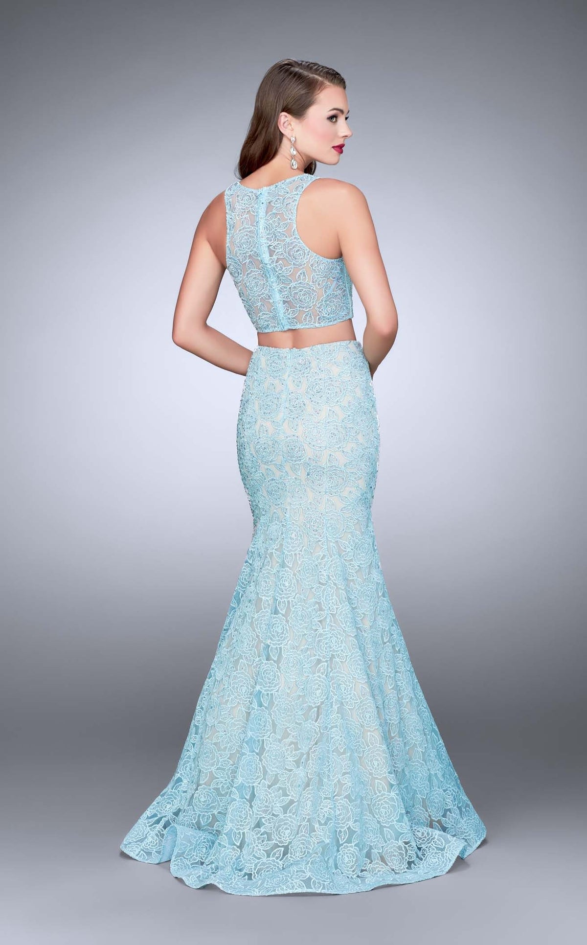 La Femme 24269 Satin Embroidered Slit Bateau Prom Dress
