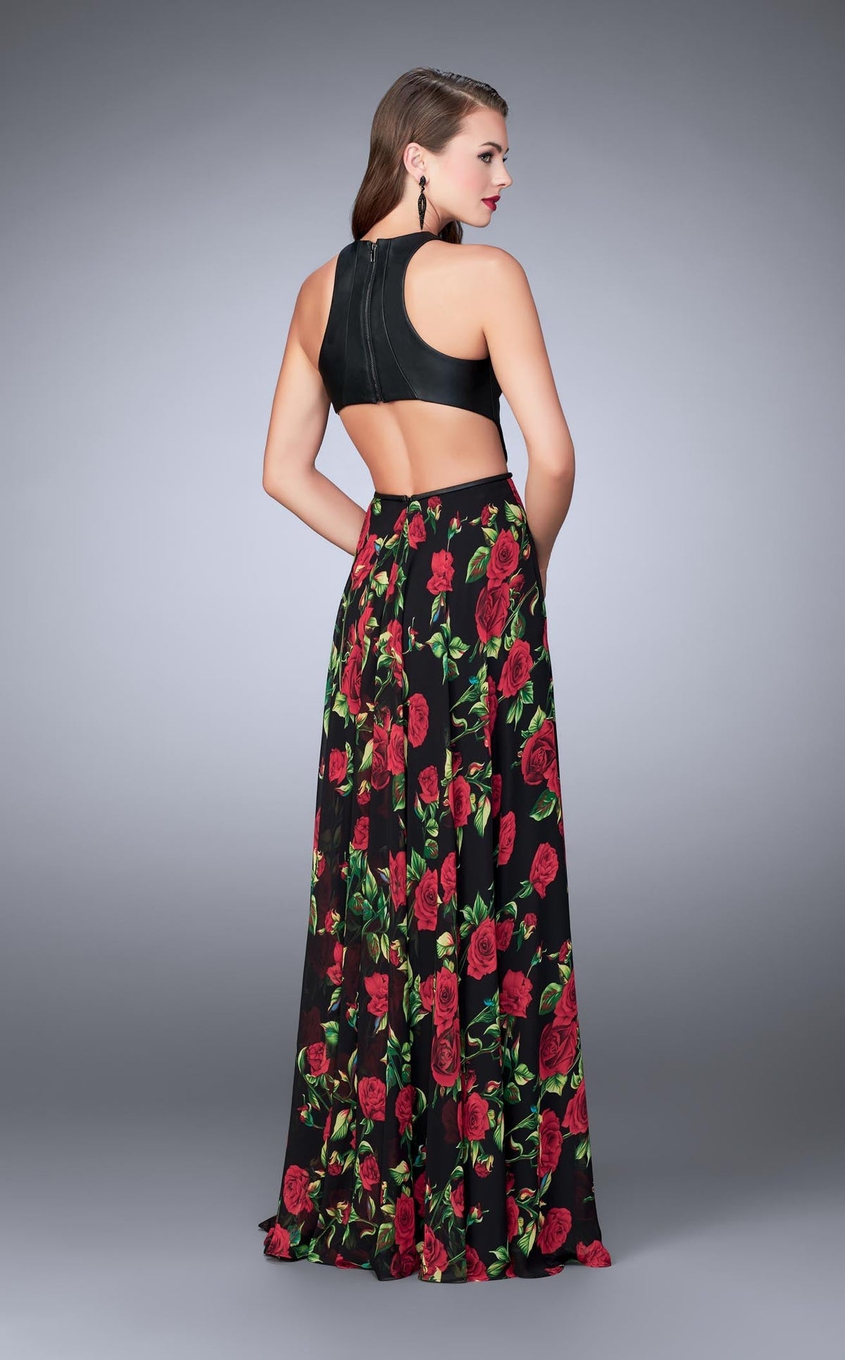 La Femme 24273 Satin Slit Cutout Sleeveless Prom Dress