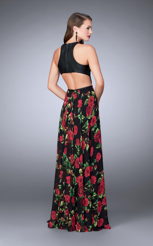 La Femme 24273 Satin Slit Cutout Sleeveless Prom Dress