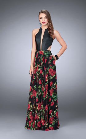 La Femme 24273 Satin Slit Cutout Sleeveless Prom Dress