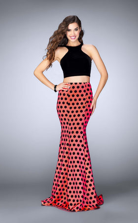 La Femme 24297 Jersey Slit Train Halter Prom Dress