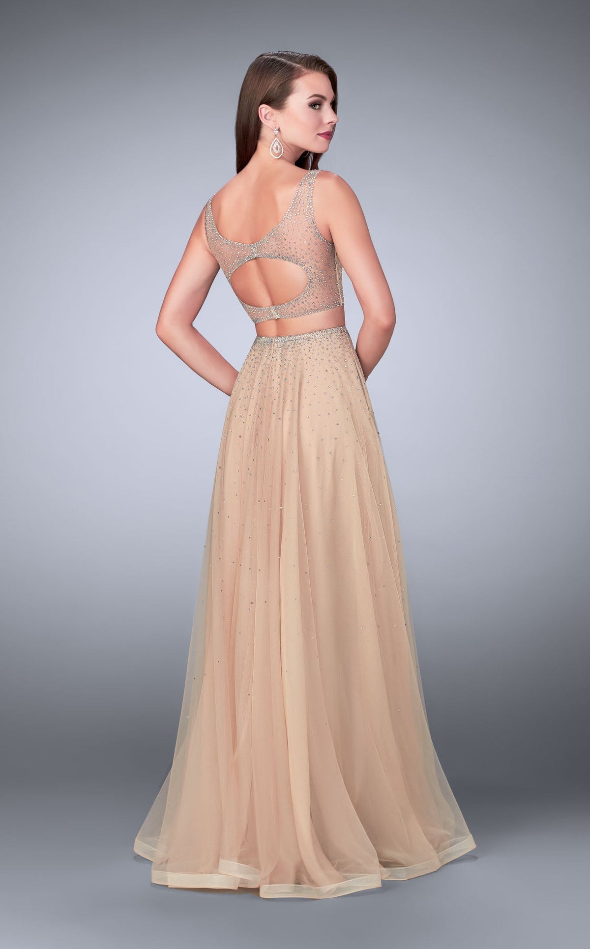 La Femme 24304 Satin Slit Sleeveless A Line Prom Dress