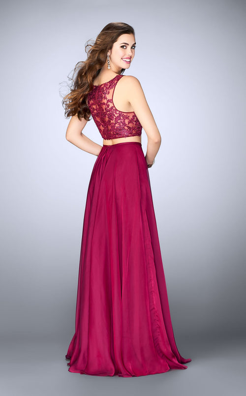 La Femme 24340 Satin Slit Sweetheart Sleeveless Prom Dress
