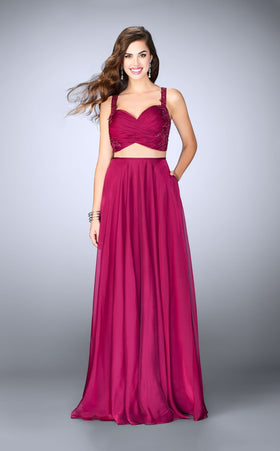 La Femme 24340 Satin Slit Sweetheart Sleeveless Prom Dress