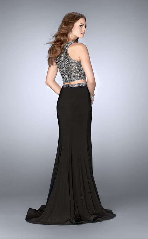 La Femme 24403 Jersey Slit Halter Sleeveless Prom Dress