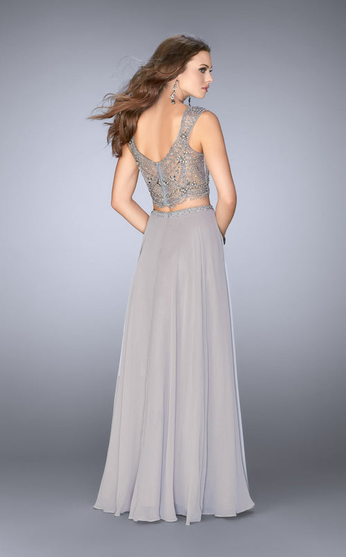 La Femme 24417 Jersey Slit V Neck Sleeveless Prom Dress