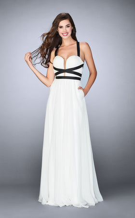 La Femme 24536 Tulle Slit Sweetheart Sleeveless Prom Dress