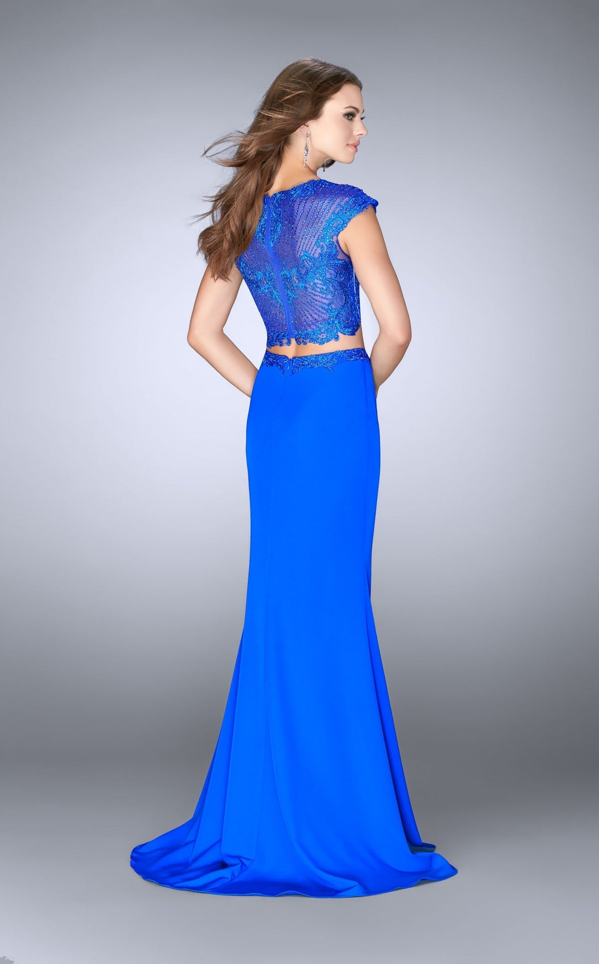 La Femme 24553 Satin Slit V Neck Mermaid Prom Dress