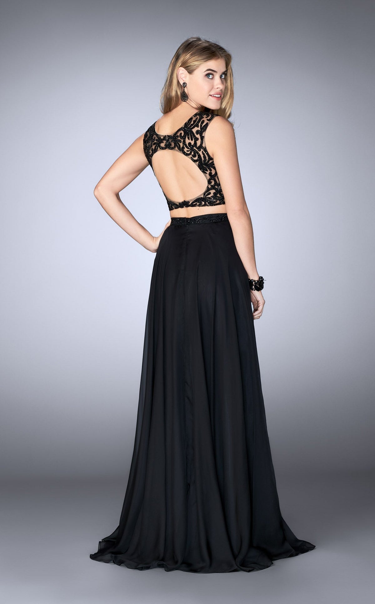 La Femme 24564 Satin Slit Sweetheart Sleeveless Prom Dress