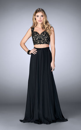 La Femme 24564 Satin Slit Sweetheart Sleeveless Prom Dress