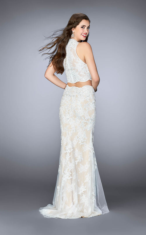 La Femme 24615 Tulle Embroidered Slit Sleeveless Prom Dress