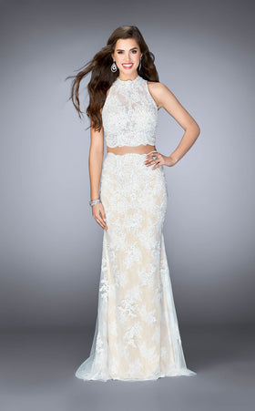 La Femme 24615 Tulle Embroidered Slit Sleeveless Prom Dress
