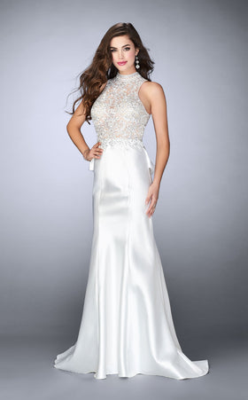 La Femme 24651 Satin Slit Sleeveless Mermaid Prom Dress