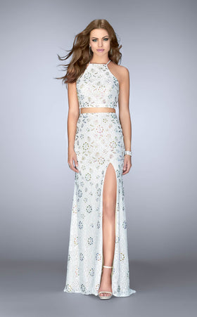 La Femme 24678 Sequin Slit Halter Sleeveless Prom Dress