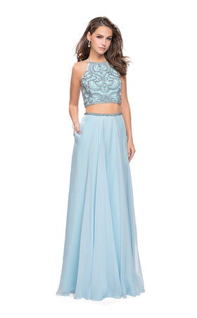 La Femme 25469 Jersey Slit Halter Sleeveless Prom Dress