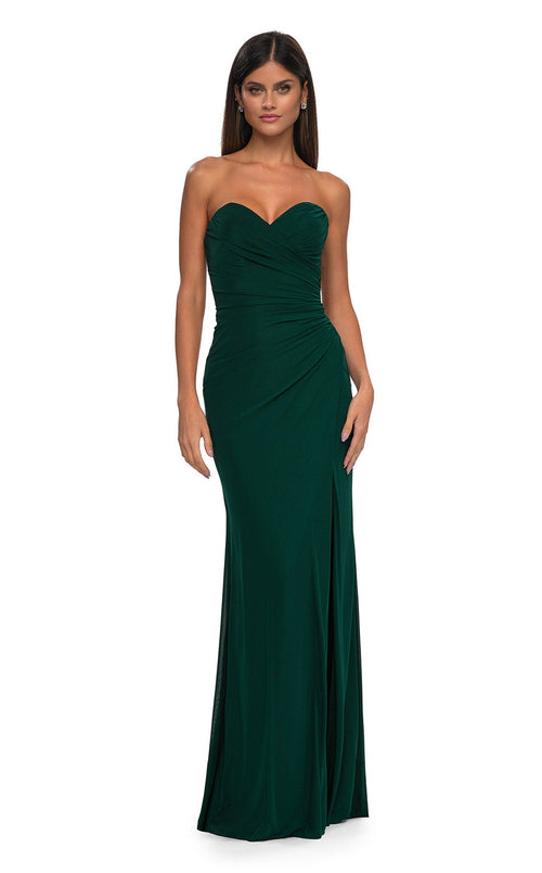 La Femme 33018 Jersey Slit V Neck Sleeveless Prom Dress