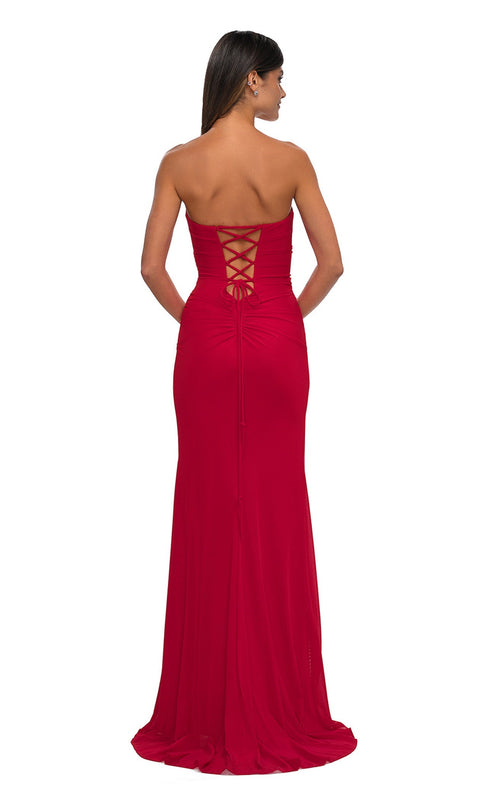 La Femme 33018 Jersey Slit V Neck Sleeveless Prom Dress
