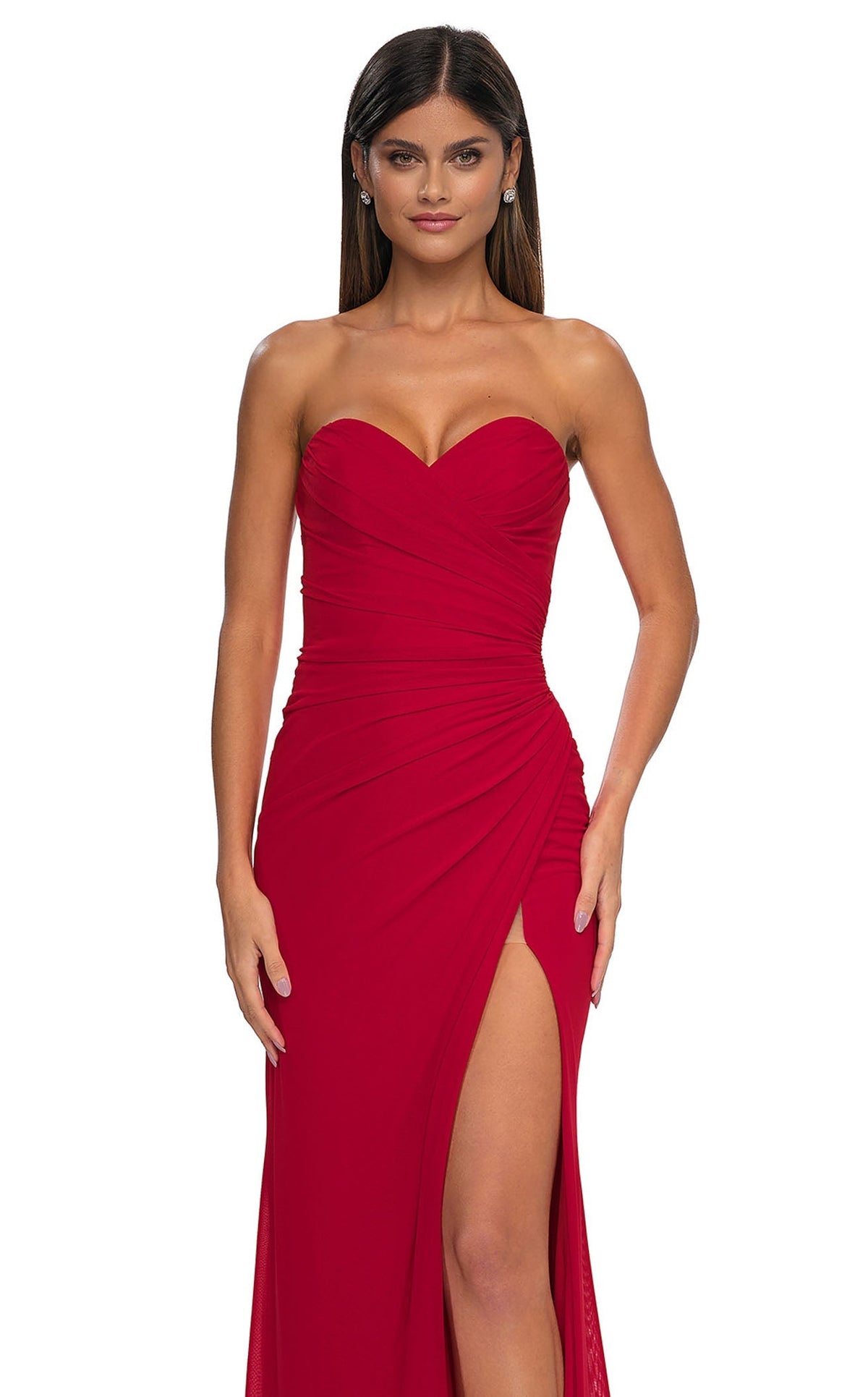 La Femme 33018 Jersey Slit V Neck Sleeveless Prom Dress
