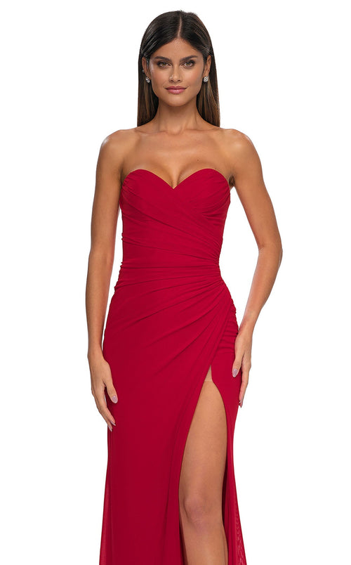 La Femme 33018 Jersey Slit V Neck Sleeveless Prom Dress