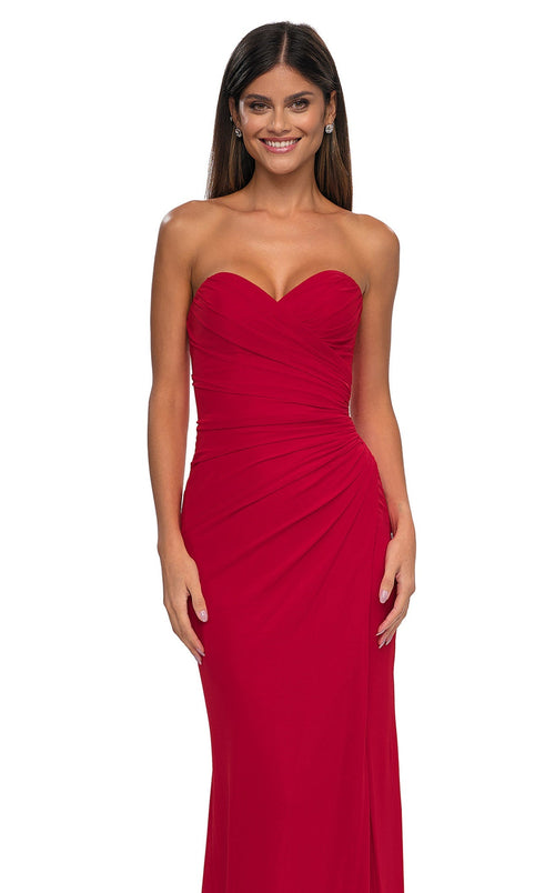 La Femme 33018 Jersey Slit V Neck Sleeveless Prom Dress