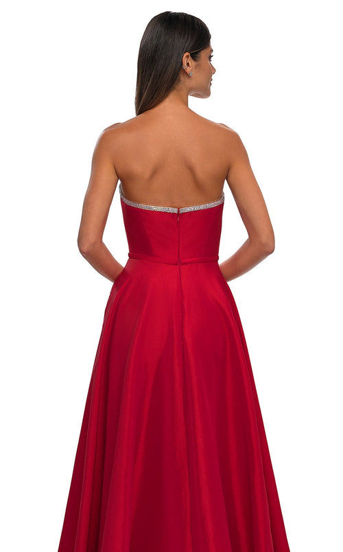 La Femme 33063C Satin Slit Sleeveless A Line Prom Dress