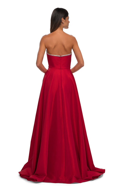 La Femme 33063 Satin Slit Sleeveless A Line Prom Dress