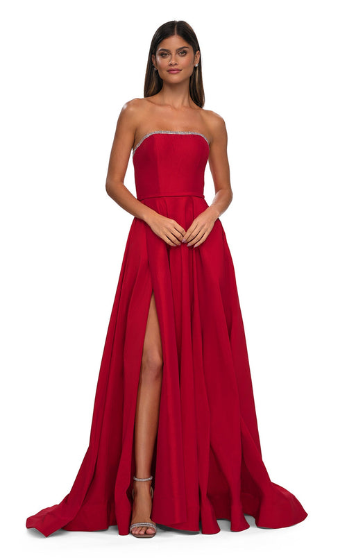 La Femme 33063 Satin Slit Sleeveless A Line Prom Dress